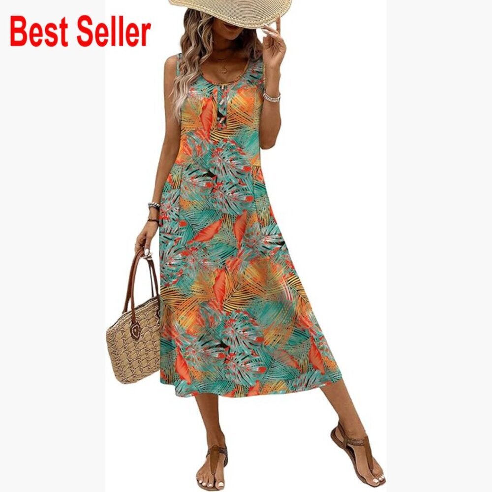 Maxi Dress Sleeveless Casual Summer Sundress with Pockets
